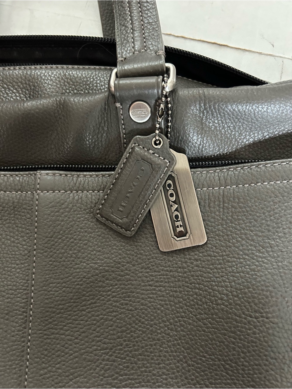 Coach Metropolitan Gray Leather Messenger Briefcase with Shoulder Strap - Picture 3 of 14